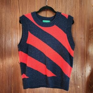 Clare V. Wool Alpaca France Red & Blue Sweater Vest Top Medium